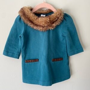 Janie and Jack Forest Green Faux Fur Collar Dress 12-18mo